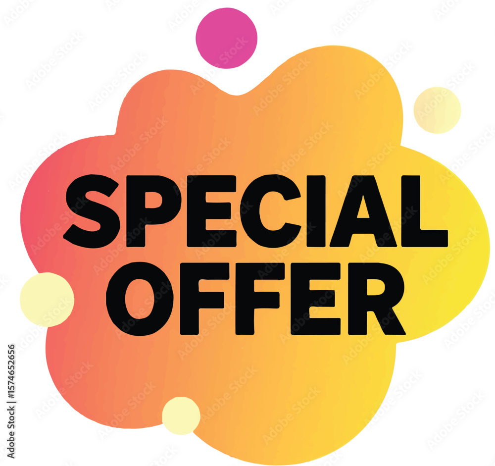 Poster vector art of abstract blob shape with special offer text in black isolated on transparent backgroun