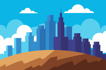 City skyline in the clouds with futuristic architecture illustration of an urban skyscraper metropolis at sunset