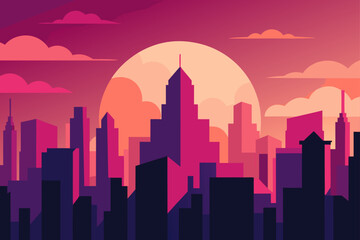 Fototapeta premium Vibrant New York City skyline at sunset, a stunning urban panorama of iconic skyscrapers and a dramatic sky