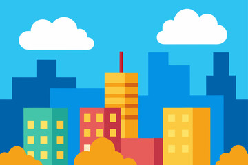 Naklejka premium Urban skyline with towering buildings under a cloudy sky