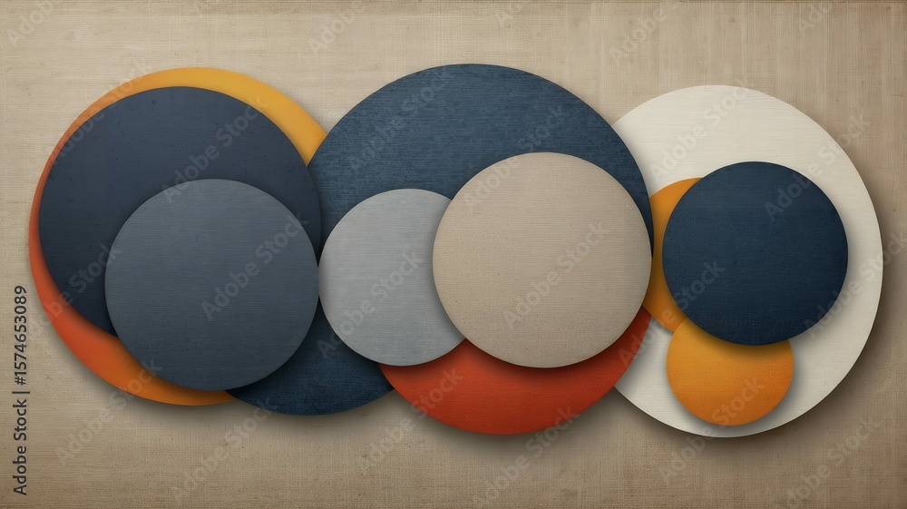 Poster overlapping textured circles create an abstract, elegant design with a warm, harmonious aesthetic.