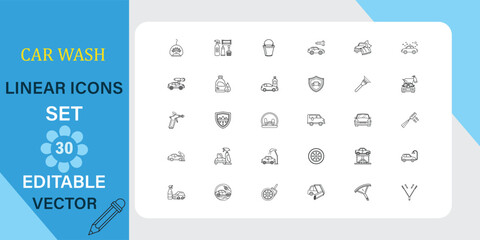 Car Wash Linear Icons Set With Editable Vector Elements