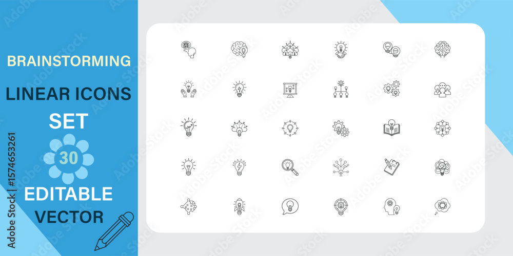 Poster brainstorming linear icons set editable vector