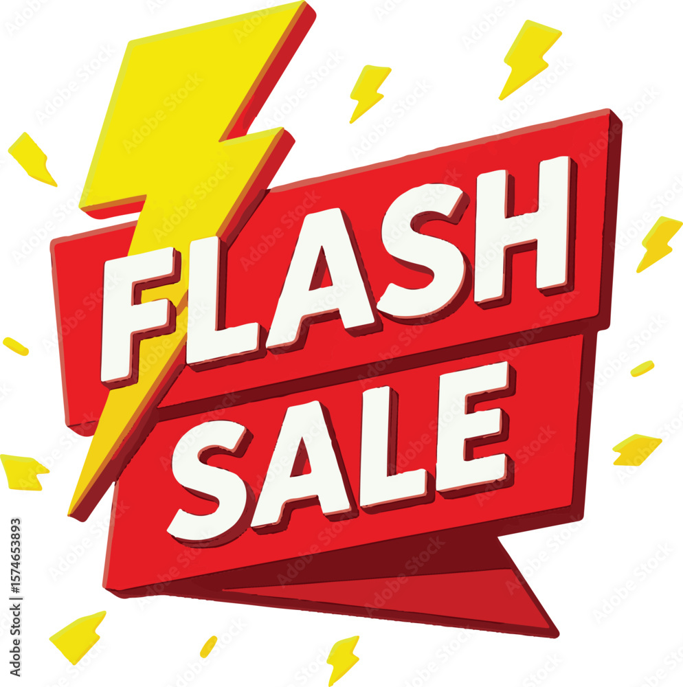 Poster vector art of a dynamic flash sale banner with lightning bolts isolated on transparent background