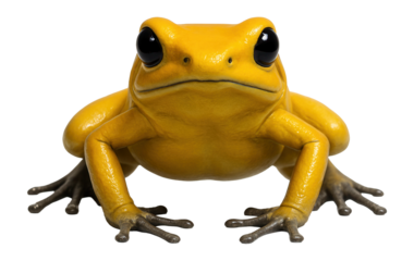 Golden poison dart frog with bright yellow skin and smooth texture
