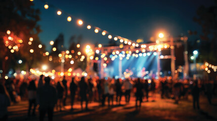 Blur background of people at summer music festival outdoors at night