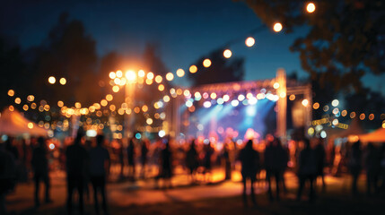 Blur background of people at summer music festival outdoors at night