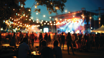 Blur background of people at summer music festival outdoors at night