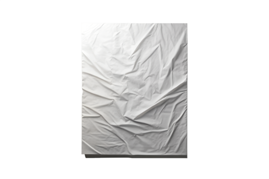 Blank White Crumpled Poster Texture Mockup on Transparent Background