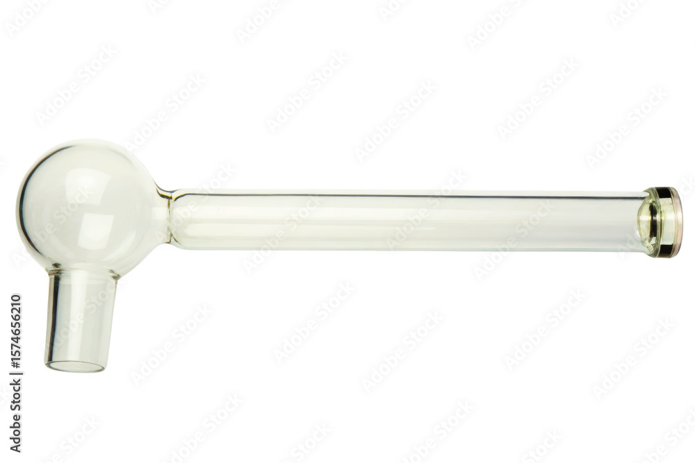 Poster clear glass scientific pipe with a round bulb for laboratory use isolated with transparent backgroun