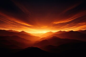 Fototapeta premium Fiery sunset over a mountain range.