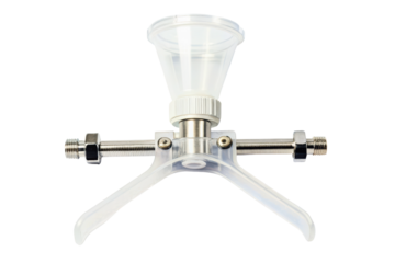 Laboratory filtration assembly with plastic funnel and clamp isolated with transparent background