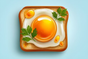 Healthy start illustration - vector-style egg and whole grain toast with fresh parsley sprigs, presented in modern flat design on light blue backdrop.