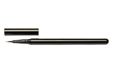 Black liquid eyeliner pen with a fine brush tip and open cap isolated with transparent background