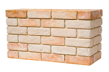 Fototapeta premium Corner section of a rustic light-colored brick wall sample isolated with transparent background