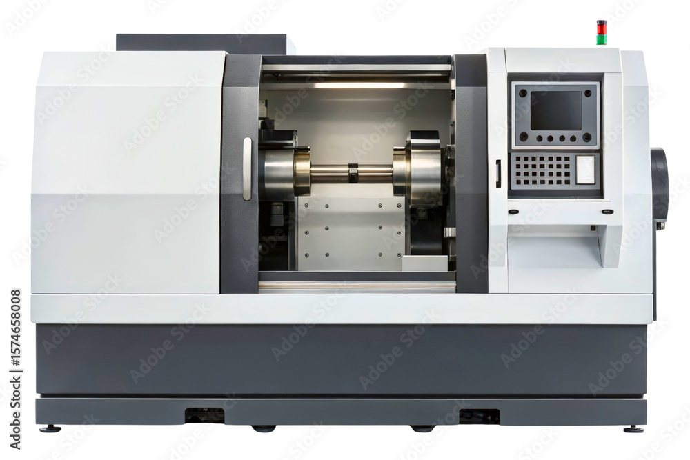 Aufkleber modern industrial cnc lathe machine for a metalworking factory isolated with transparent background