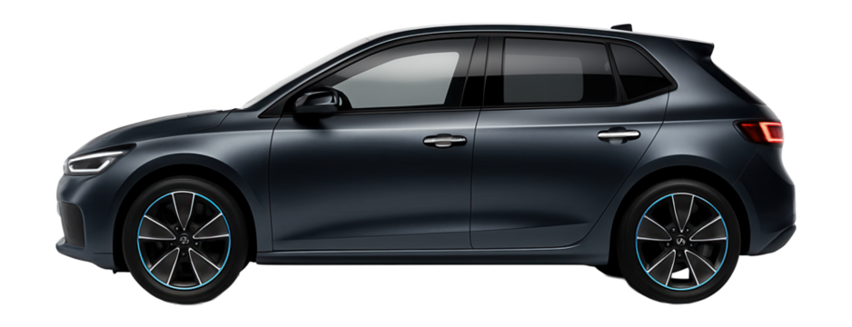 Five-door electric city hatchback with flush door handles and blacked-out roof