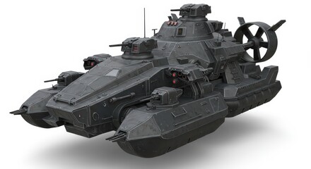 Fototapeta premium Futuristic Amphibious Assault Vehicle: Military Sci-fi Hovercraft Design