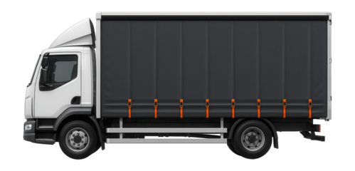 Curtain-sided box truck with side curtain tensioning straps