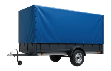 Single-axle curtain-sided van with blue tarpaulin cover