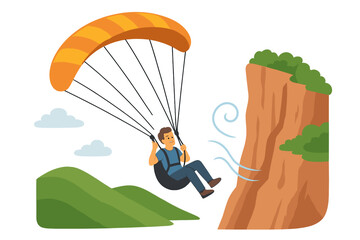 Paragliding adventure over steep cliffs in a scenic landscape during clear weather