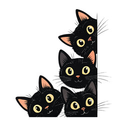 Obraz premium Set of black cats looking out of the corner. Collection of cat faces that spy on you. Playing pets. Tattoo.