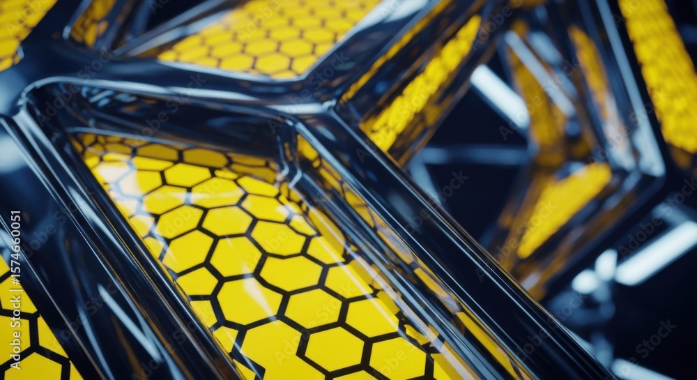 Fototapete Abstract Geometric Structure with Honeycomb Pattern and Metallic Elements