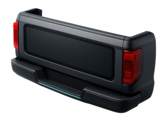 Wide rectangular digital display integrated into the rear panel of a pickup truck