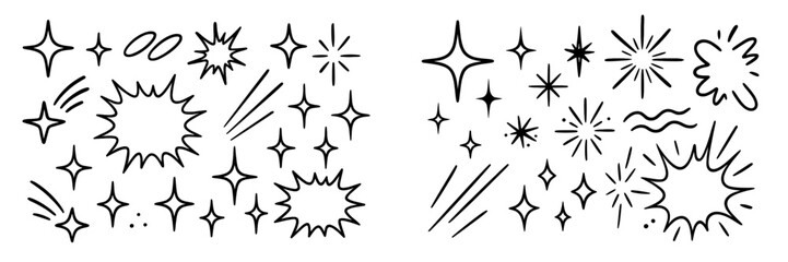 Creative doodles of stars and bursts for artistic expressions in design projects or crafts
