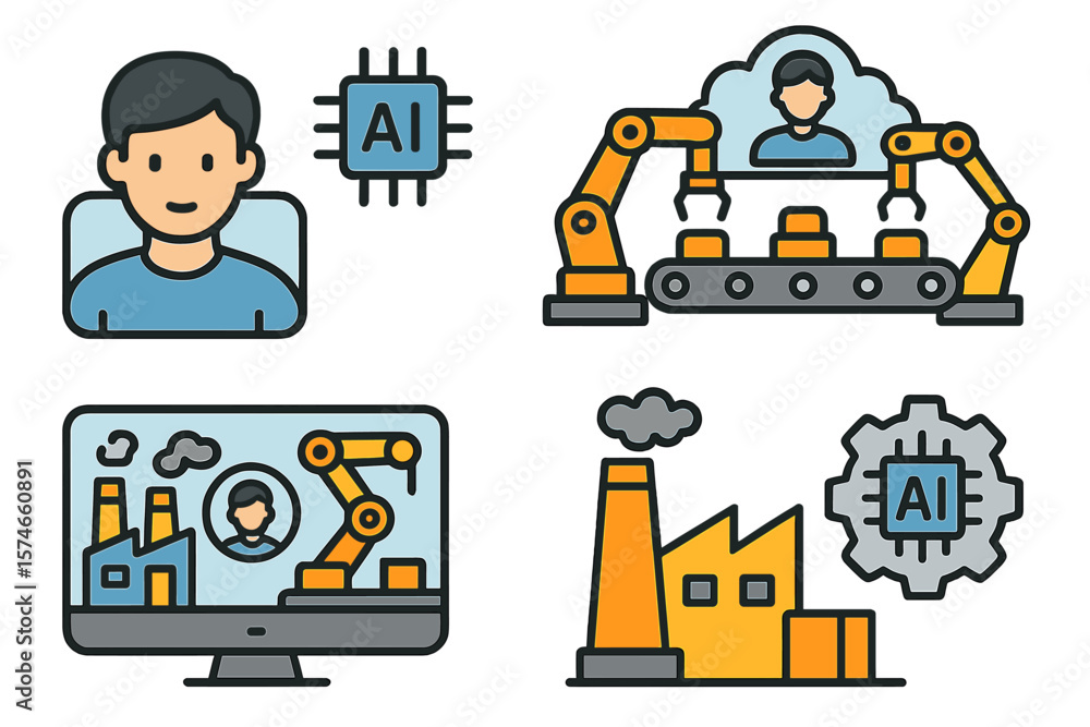 Poster exploring the integration of artificial intelligence in industrial automation and its impact on manu