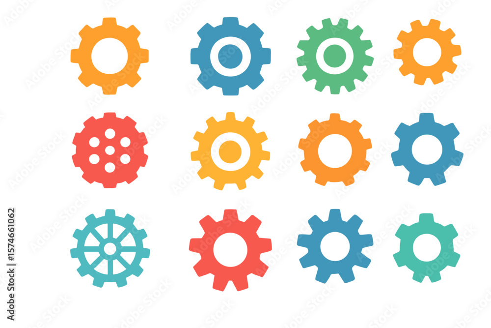 Poster colorful gears representing teamwork and collaboration in design and engineering projects