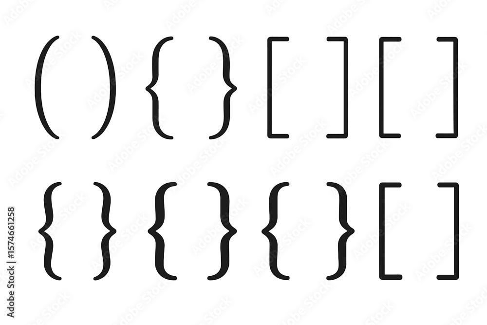 Poster various types of brackets and parentheses displayed in an organized arrangement on a plain backgroun