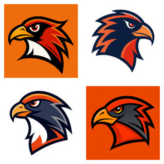Fototapeta premium Four stylized hawk head illustrations with different color schemes and background variations