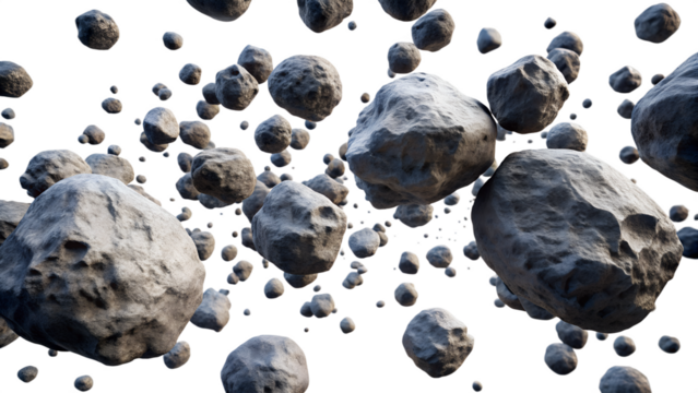 Asteroid Field in Space on Transparent Background