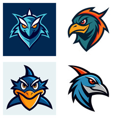 Obraz premium Collection of four stylized bird mascot logos featuring eagles owls and other avian creatures displayed together