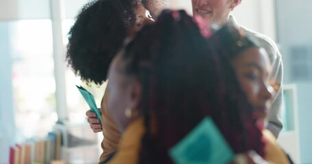 Therapy, support group and hug in clinic, consultation and embrace for end of meeting and gratitude. Happy, people and healing with counselling in community center, together or help for mental health