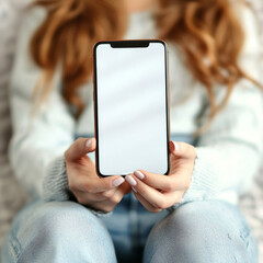Woman's hands holding smartphone with blank screen