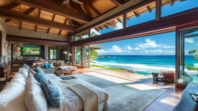 Gorgeous beachfront property in Oahu, Hawaii, with stunning ocean views. 