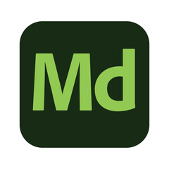 Illustration of a green md logo inside a rounded square with a dark green background color image