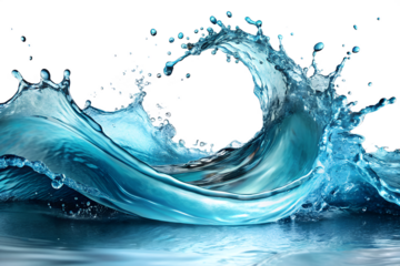 Dynamic Water Splash with Droplets and Waves on Transparent Background