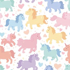 Obraz premium Colorful Unicorn Pattern with Hearts and Playful Designs for Kids