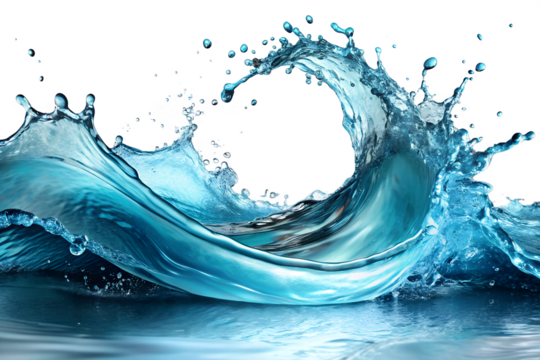 Dynamic Water Splash with Droplets and Waves on Transparent Background