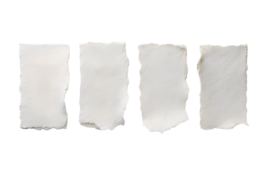 Four Torn Paper Pieces Isolated on Transparent Background