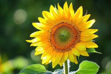 Fototapeta premium Bright and Vibrant Sunflower Standing Tall Against a Green Background