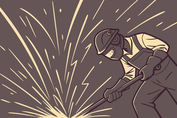 Steelmaker, metallurgist works at a metallurgical plant. mining and processing of metals, including steel. Vector illustration.