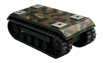 Heavy-duty tracked vehicle base with modular attachment points and camouflage paint