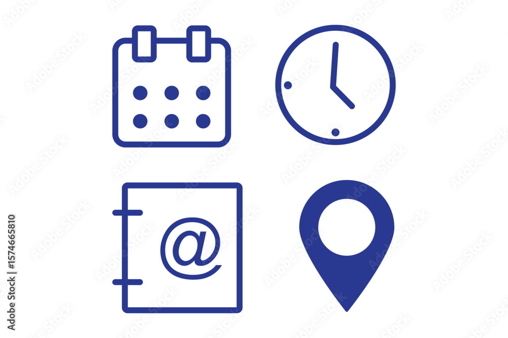 Poster date, time, address icon set. event icons vector. address. time, and date icon vector. event element
