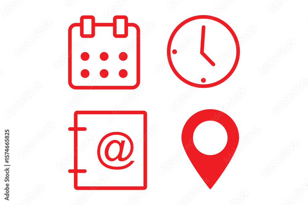 Poster date, time, address icon set. event icons vector. address. time, and date icon vector. event element