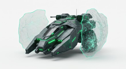 Futuristic Armored Spaceship with Energy Shield