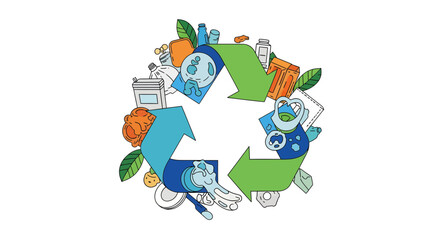 Fototapeta premium Creative Illustration of Sustainable Practices, Urban Environment, Graphic Design, Circular Economy, Eco-Friendly Concepts
